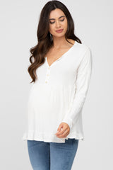 Ivory Button Accent Long Sleeve Maternity Top