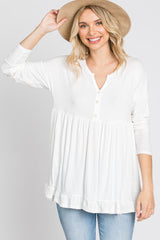 Ivory Button Accent Long Sleeve Top