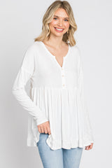 Ivory Button Accent Long Sleeve Top