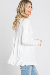 Ivory Button Accent Long Sleeve Top