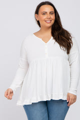 Ivory Button Accent Long Sleeve Maternity Plus Top