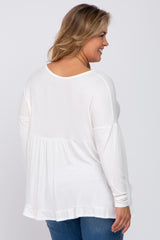 Ivory Button Accent Long Sleeve Maternity Plus Top