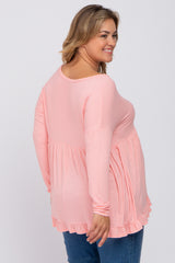 Pink Button Accent Long Sleeve Maternity Plus Top