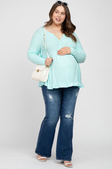 Aqua Button Accent Long Sleeve Maternity Plus Top