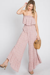 Mauve Floral Strapless Ruffle Hem Jumpsuit