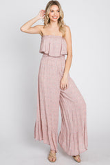 Mauve Floral Strapless Ruffle Hem Jumpsuit