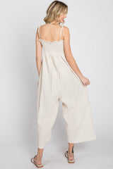 Cream Gauze Smocked Tie Strap Jumpsuit