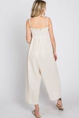 Cream Gauze Smocked Tie Strap Jumpsuit