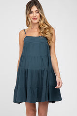 Dark Teal Gauze Tiered Maternity Dress