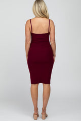 Burgundy Ribbed Fitted Maternity Dress