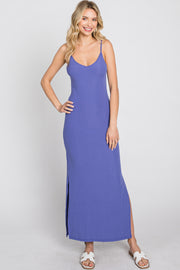 Violet Ribbed Side Slit Maxi Dress