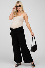 Black Wide Leg Linen Maternity Pants