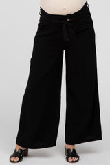 Black Wide Leg Linen Maternity Pants