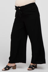 Black Wide Leg Linen Maternity Pants