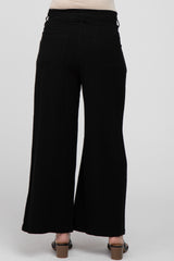 Black Wide Leg Linen Maternity Pants