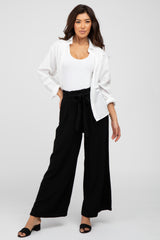 Black Wide Leg Linen Maternity Pants