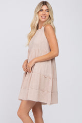 Beige Textured Halter Ruffle Tiered Dress