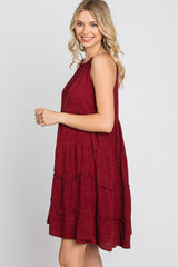 Burgundy Textured Halter Ruffle Tiered Dress