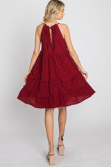 Burgundy Textured Halter Ruffle Tiered Dress