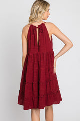 Burgundy Textured Halter Ruffle Tiered Dress