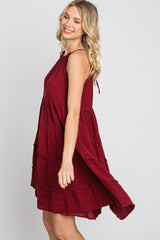 Burgundy Textured Halter Ruffle Tiered Dress