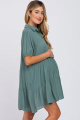 Teal Tiered Button Down Maternity Dress