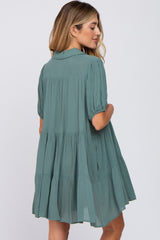 Teal Tiered Button Down Maternity Dress