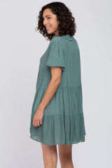 Teal Tiered Button Down Dress