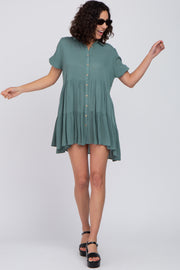 Teal Tiered Button Down Dress