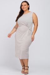 Grey Sleeveless Gathered Waist Plus Midi Dress