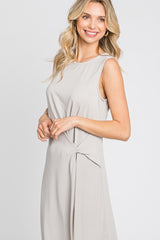 Grey Sleeveless Gathered Waist Midi Dress