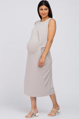 Grey Sleeveless Gathered Waist Maternity Midi Dress