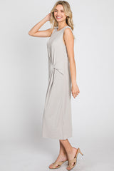 Grey Sleeveless Gathered Waist Midi Dress