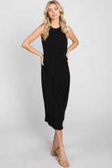 Black Sleeveless Gathered Waist Midi Dress