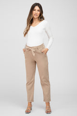 Beige Waist Tie Cuffed Maternity Pants