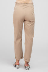 Beige Waist Tie Cuffed Maternity Pants