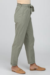 Light Olive Waist Tie Cuffed Pants