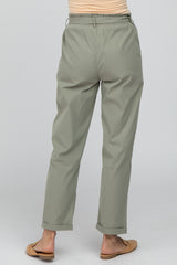 Light Olive Waist Tie Cuffed Pants