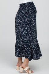 Navy Smocked Floral Maternity Maxi Skirt