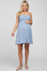 Blue Lace Accent Maternity Dress