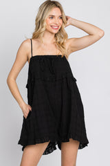 Black Embroidered Plaid Ruffle Accent Romper