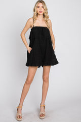 Black Embroidered Plaid Ruffle Accent Romper