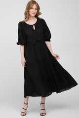 Black Puff Sleeve Tiered Maternity Midi Dress