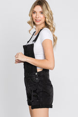 Black Distressed Denim Short Overalls