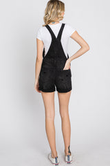 Black Distressed Denim Short Overalls