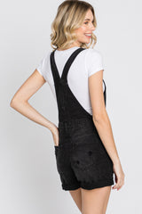 Black Distressed Denim Short Overalls