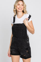 Black Distressed Denim Short Overalls