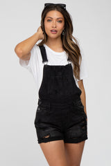 Black Distressed Maternity Denim Short Overalls