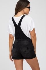 Black Distressed Maternity Denim Short Overalls