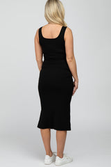 Black Ribbed Maternity Midi Dress